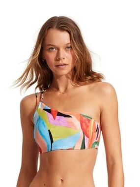 Seafolly Tropfest one shoulder bikini top with tie NWT